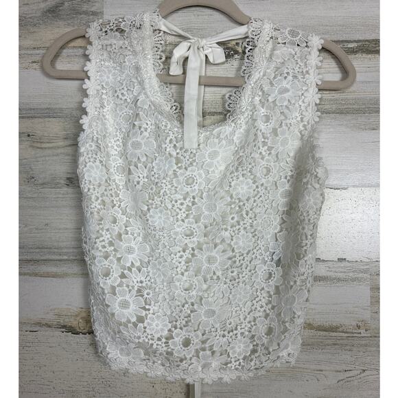 POL women small white lace floral tank top tie back new boho summer lightweight - Picture 1 of 5